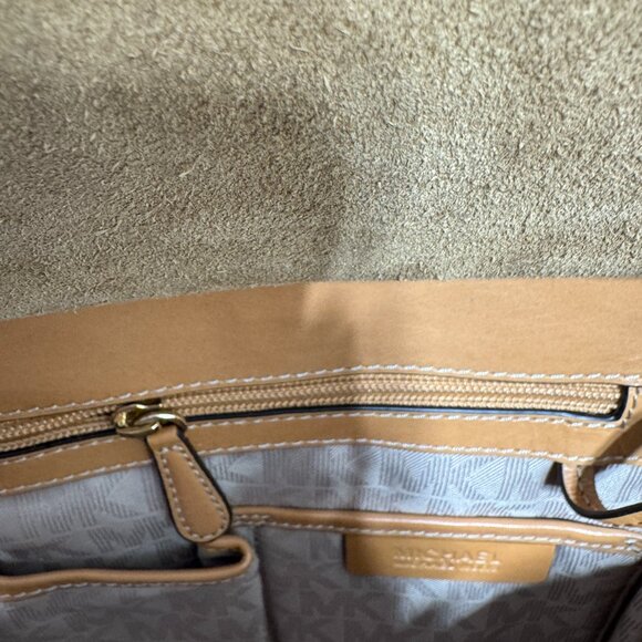 Michael Kors  English Tan Suede & Leather  Backpack with Gold Tone Accents - Picture 13 of 15